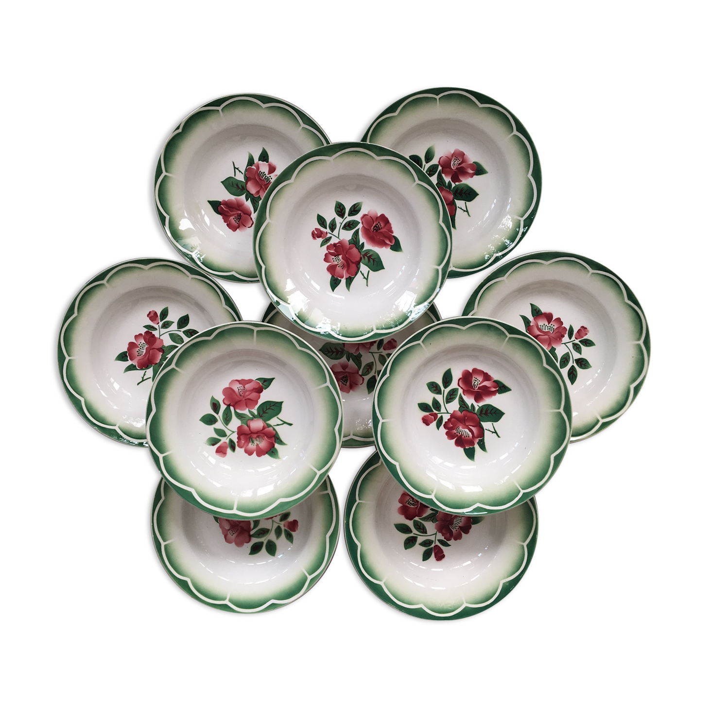 Set of 10 hollow plates "Mireille" Digoin Sarreguemines