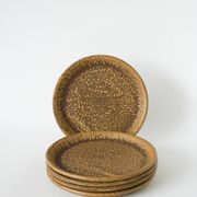 Lot de 5 assiettes à dessert en grès moucheté, Marron & Vert, Fabrication A