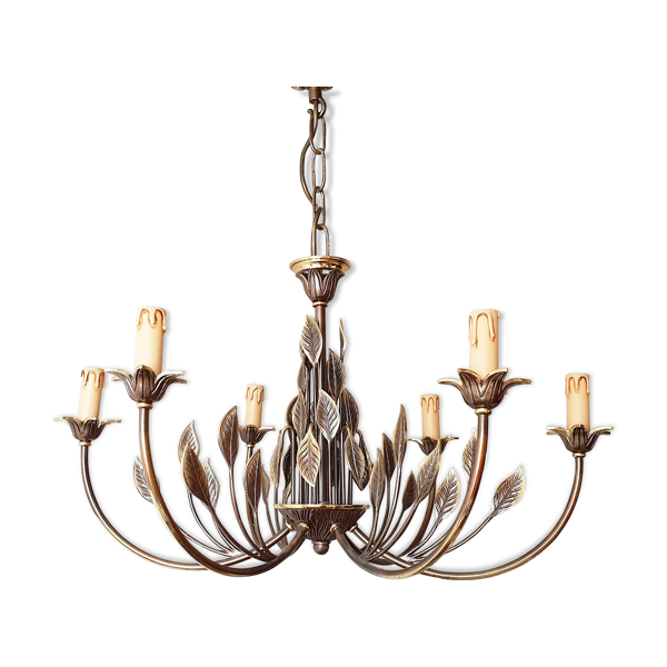 Lustre feuilles en laiton doré 1970 — Beyit