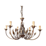 Leaves in gilded brass chandelier 1970