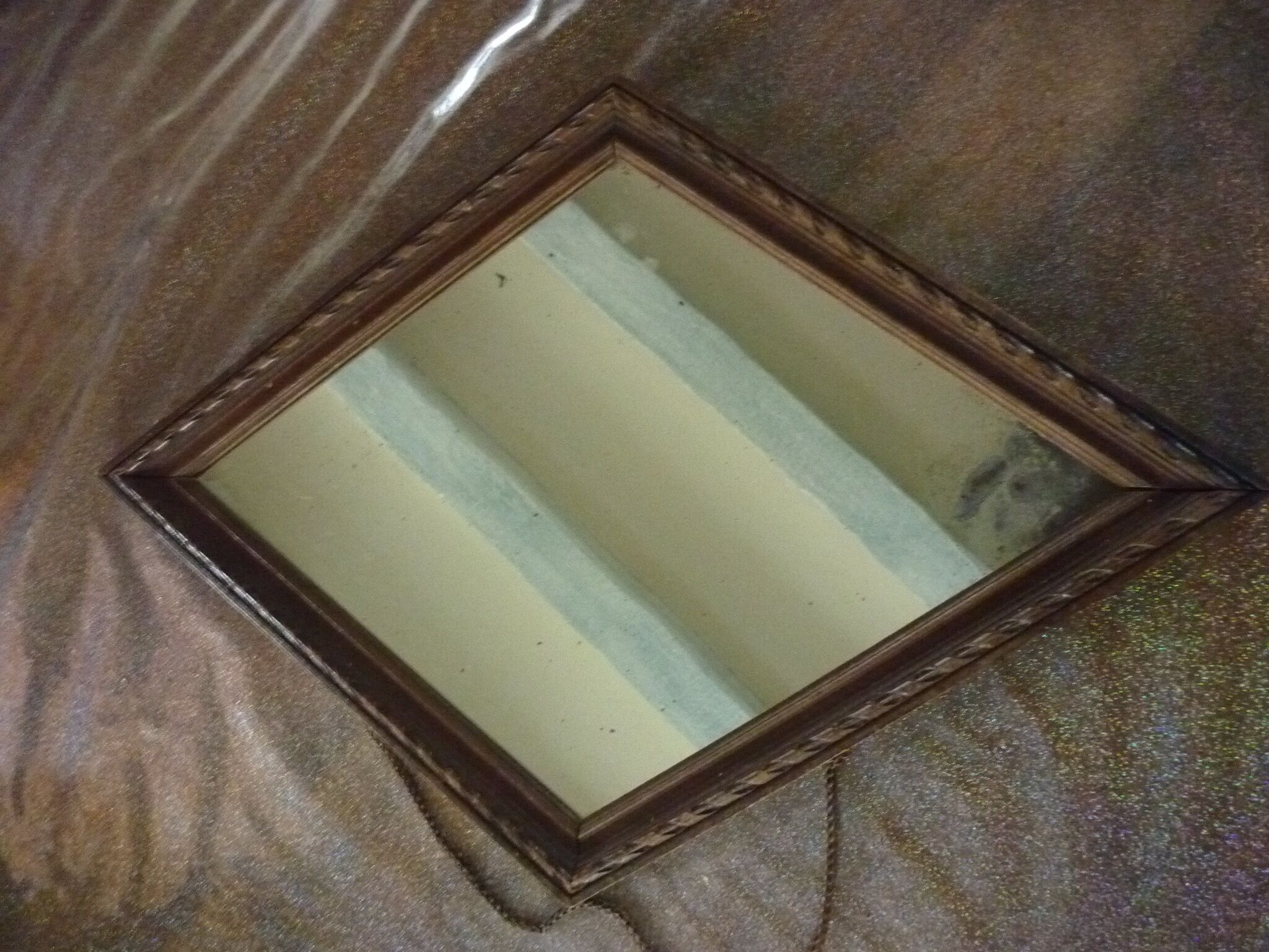 Wooden wall diamond mirror, 30s-40s 50x34cm