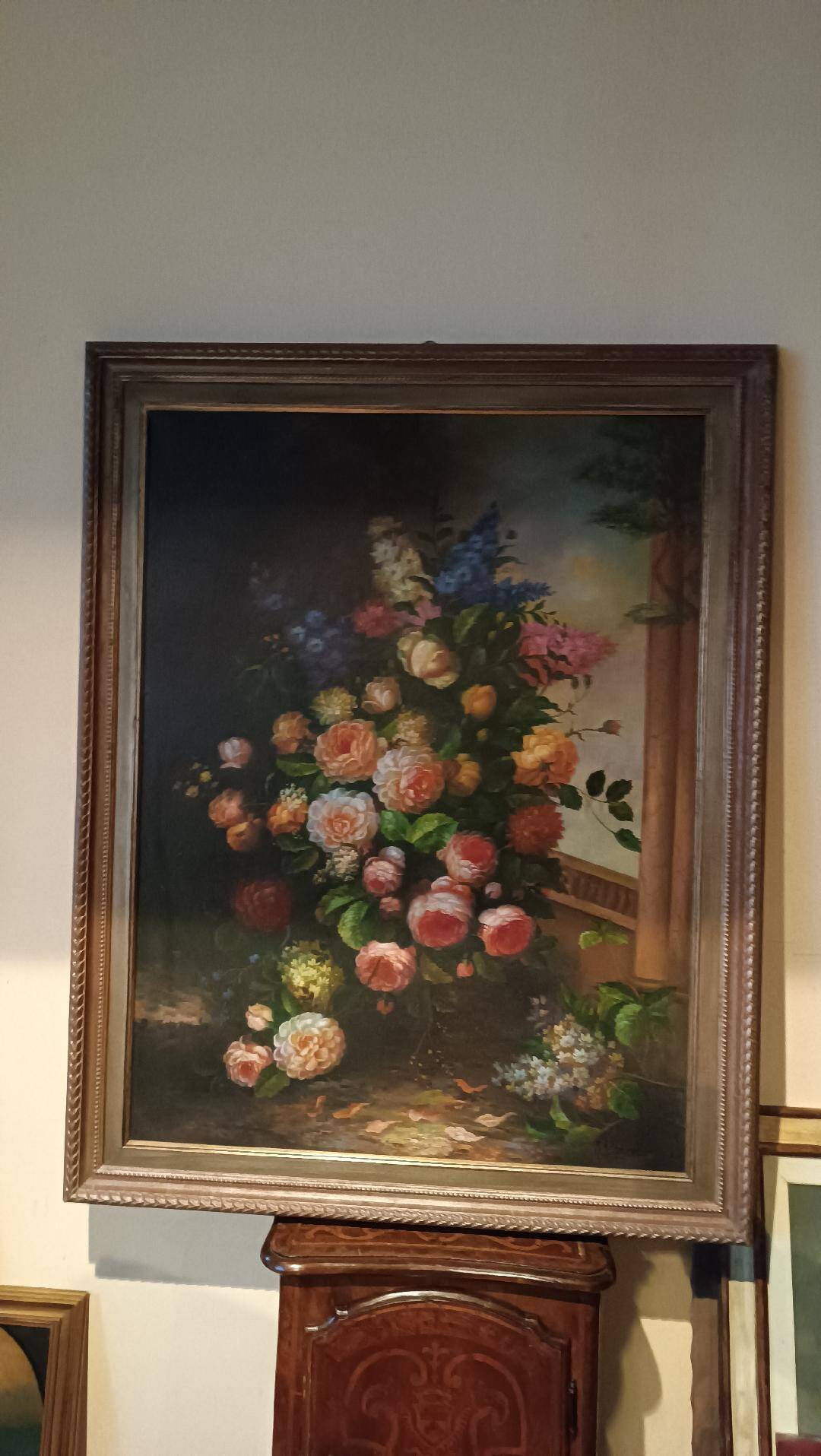 Grand tableau - huile sur toile - vase de fleurs - signé Arcangelo Monzio Compagnoni