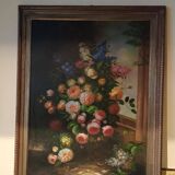 Grand tableau - huile sur toile - vase de fleurs - signé Arcangelo Monzio Compagnoni