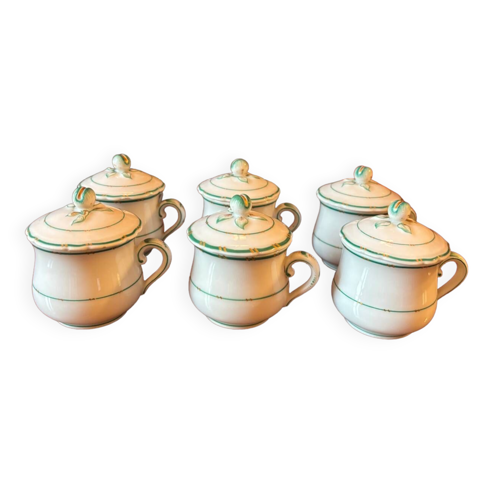 6 anciens pots a creme porcelaine de paris 19eme (1850) lot de 6