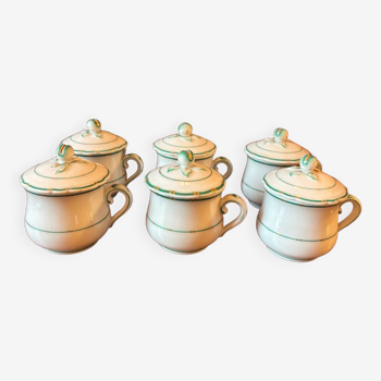 6 anciens pots a creme porcelaine de paris 19eme (1850) lot de 6