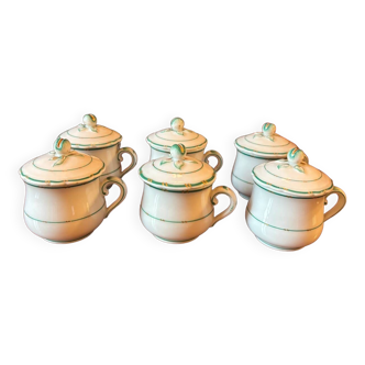 6 old Paris porcelain cream pots 19th (1850) set of 6