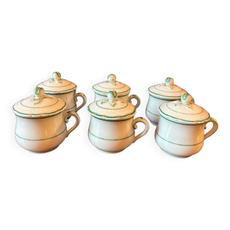 6 anciens pots a creme porcelaine de paris 19eme (1850) lot de 6
