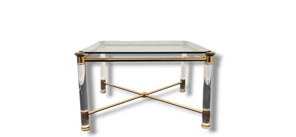 Table d'appoint ou petite table basse Hollywood Regency en or et plexiglas