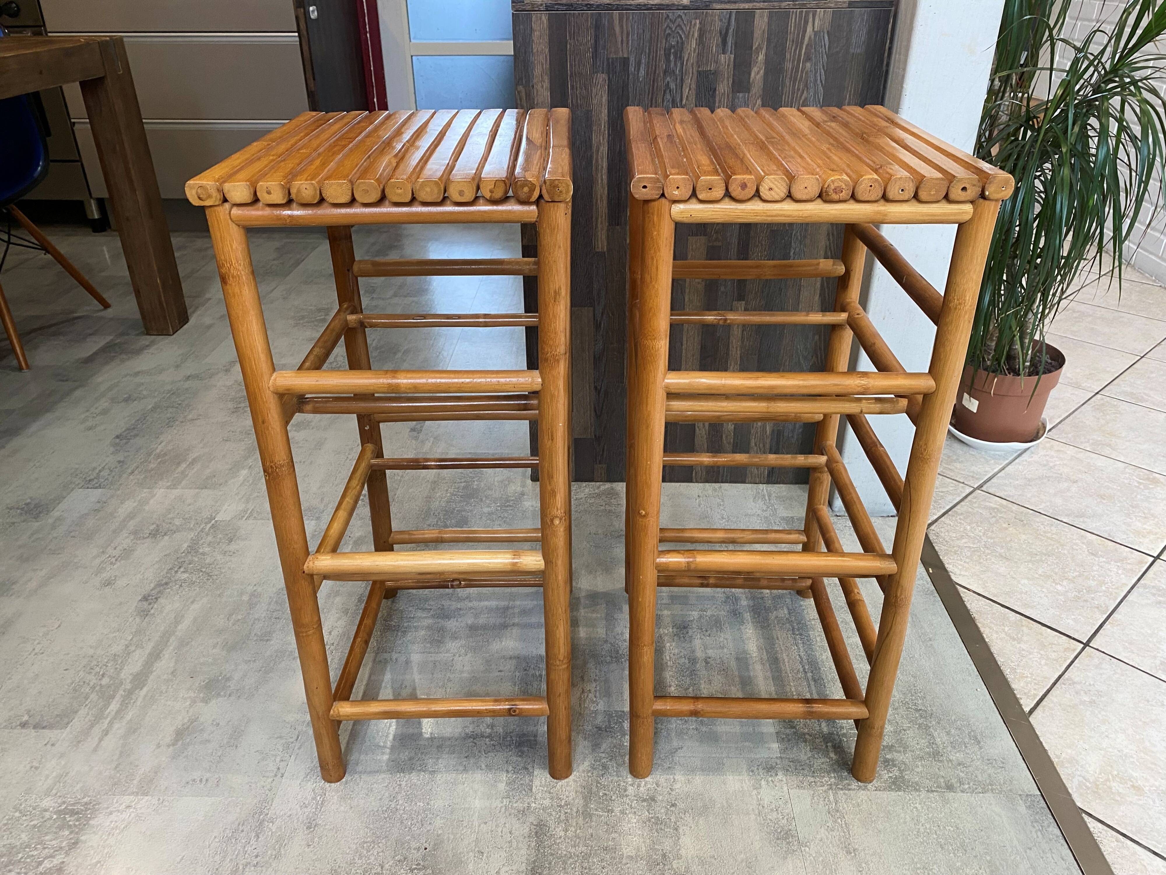 Pair of vintage bamboo high bar stools