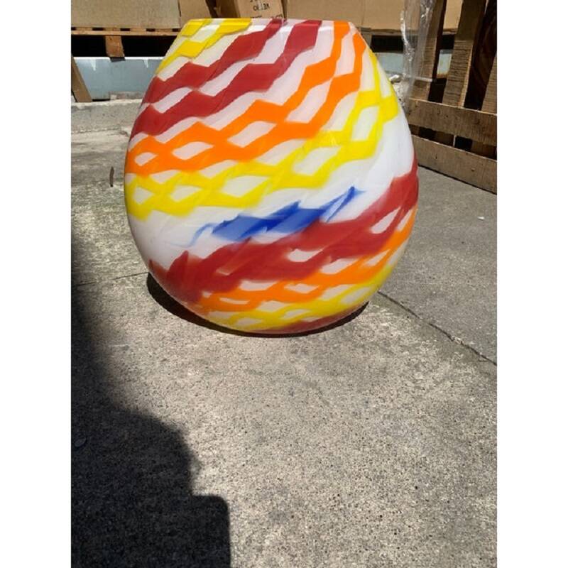 Contemporary abstract vase in milky white murano glass attributed with colored reeds