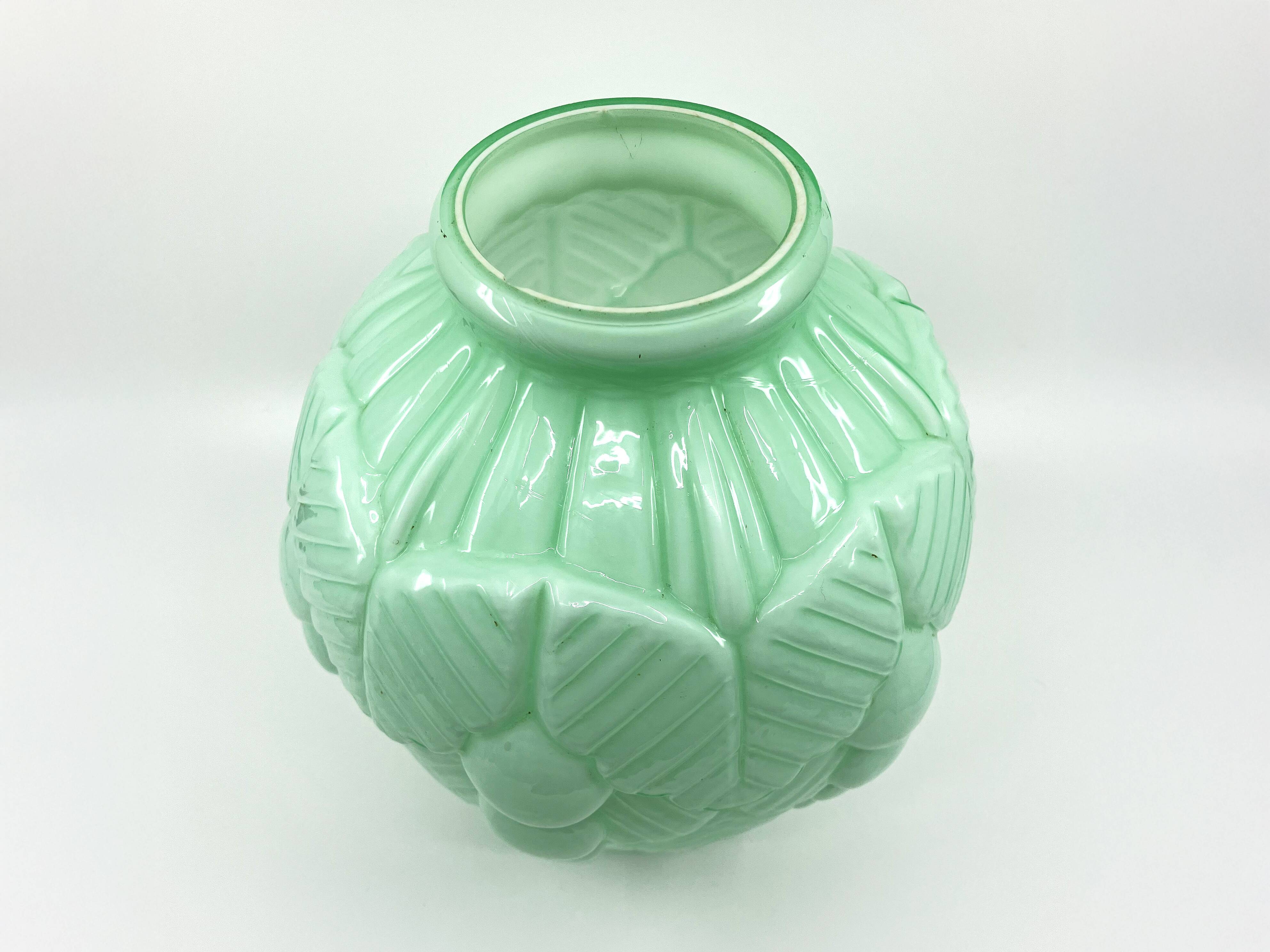 2 Art Deco vases in green opaline • Circa 1920/30