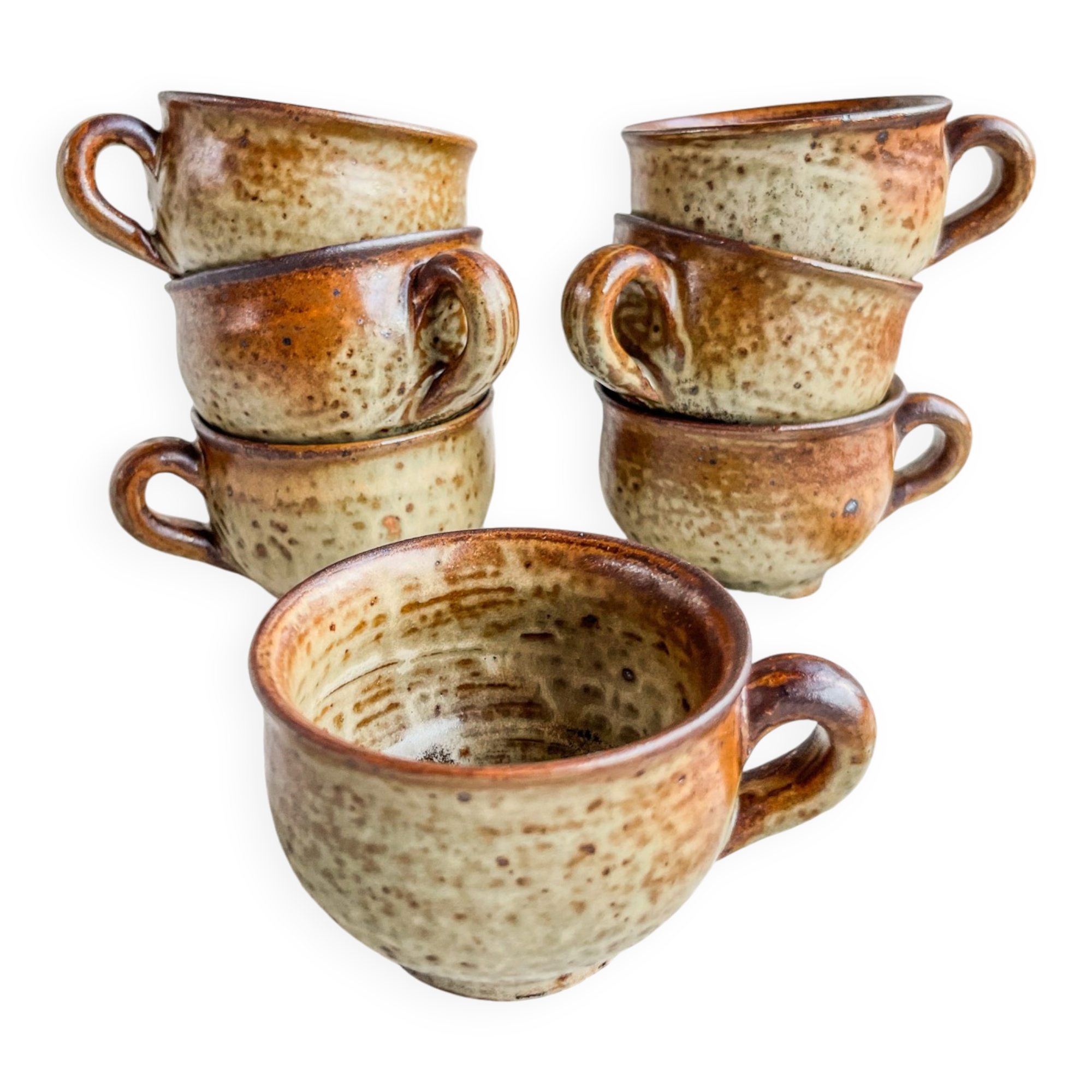 7 coffee cups in pyrite stoneware Brutalist Style