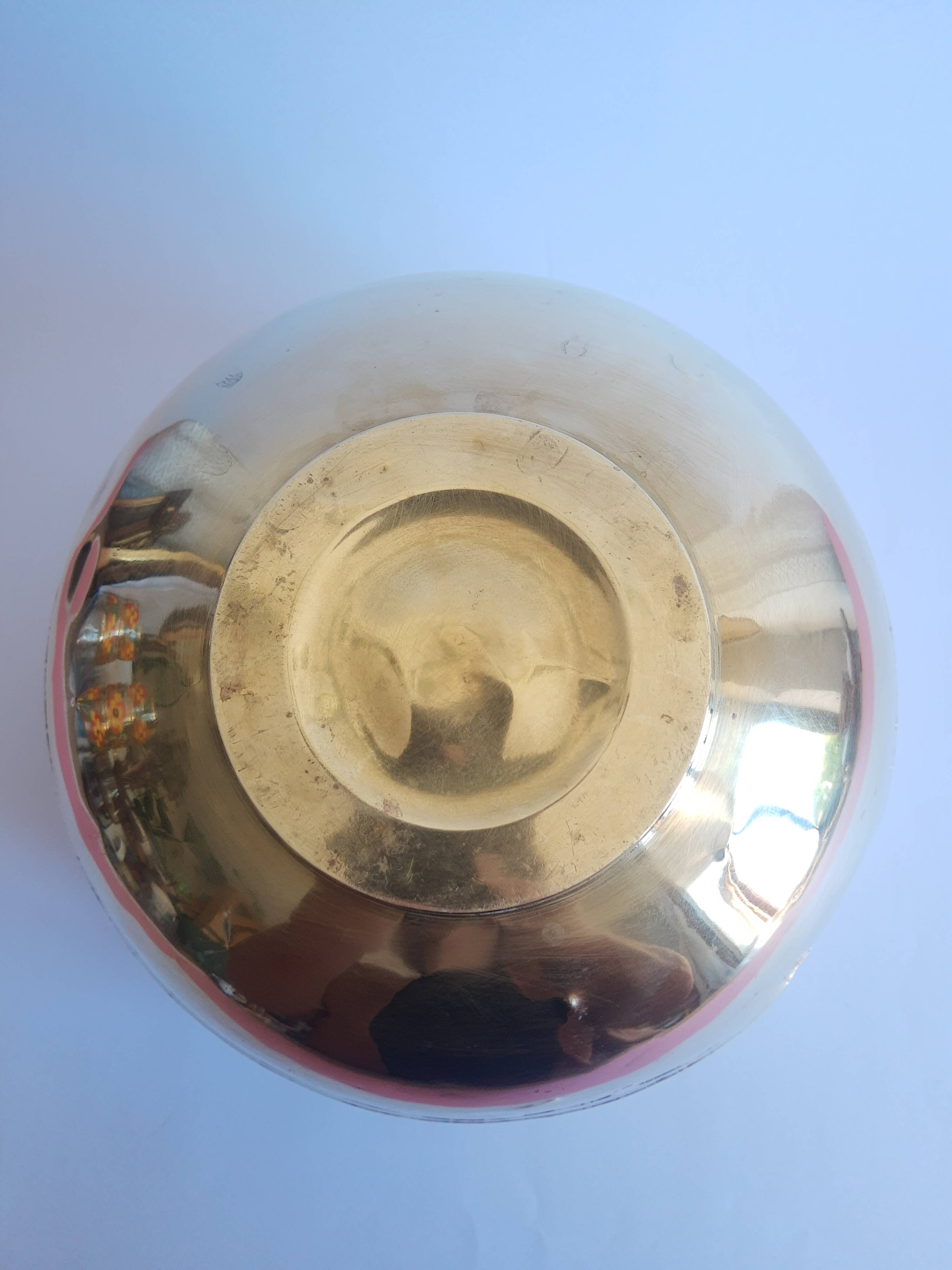 Old brass cache pot with vintage floral frieze