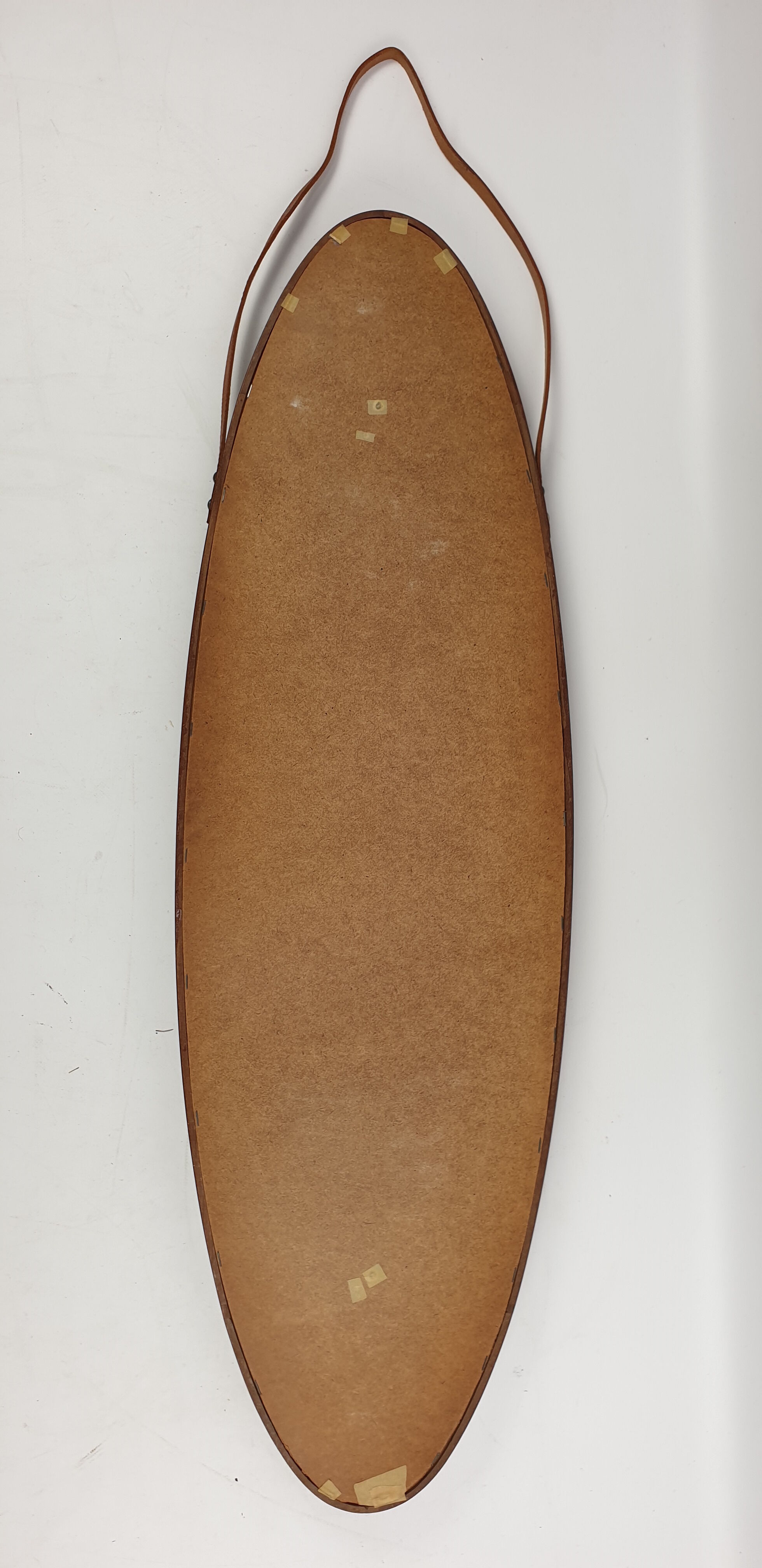 Italian Oval Teak Mirror 1950s 32x103cm