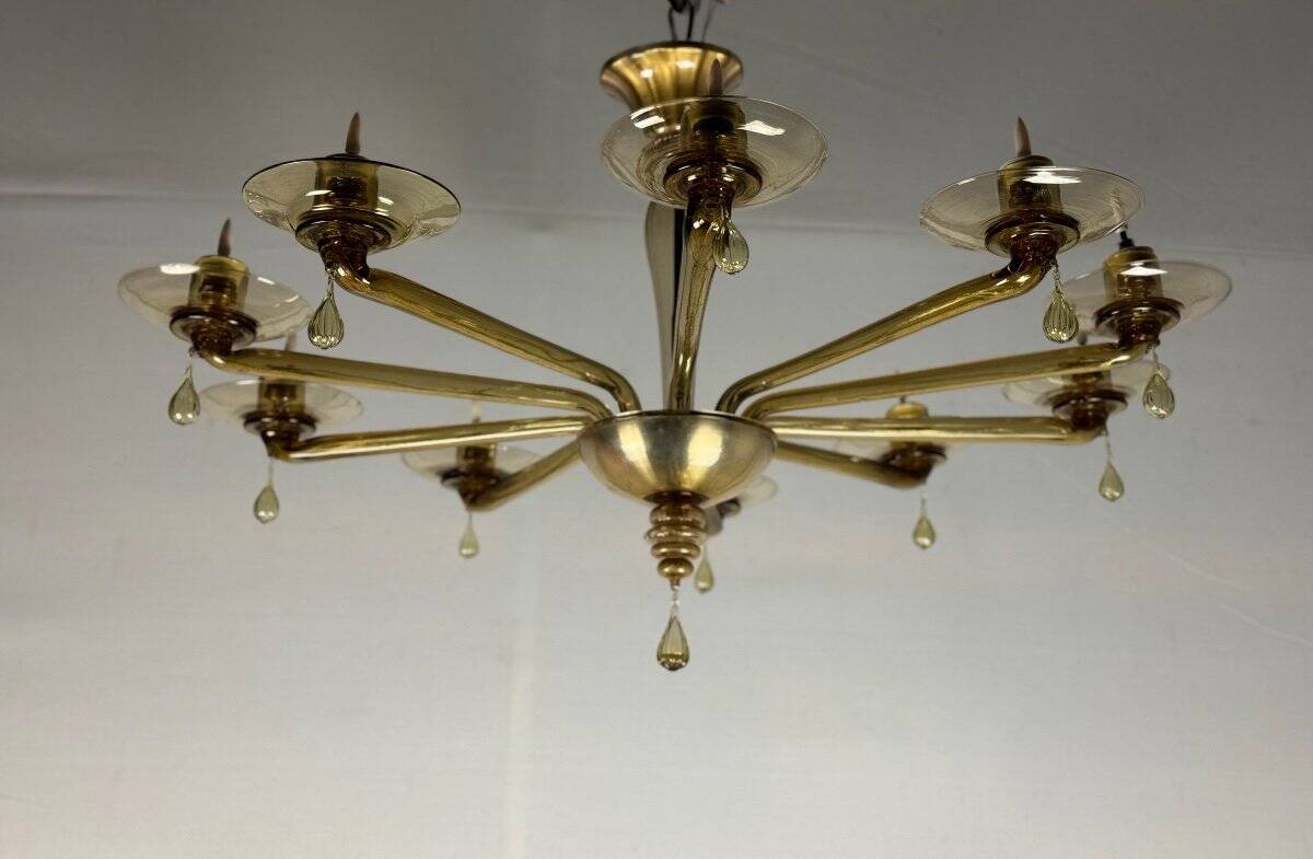 Venetian chandelier in mordoré murano glass by venini circa 1940