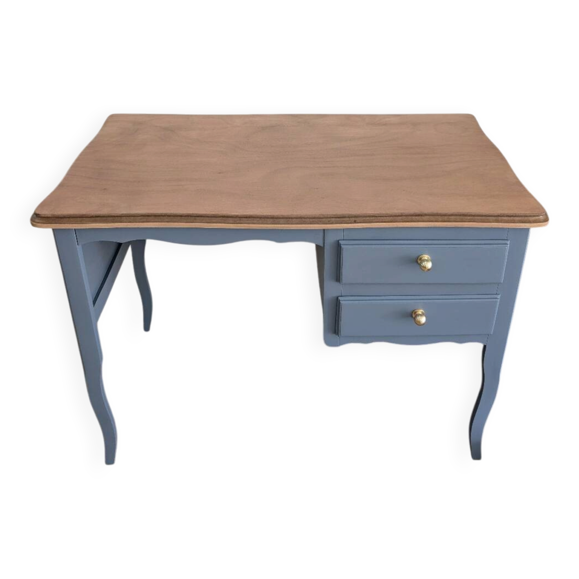 Blue wooden desk ready for its new life.