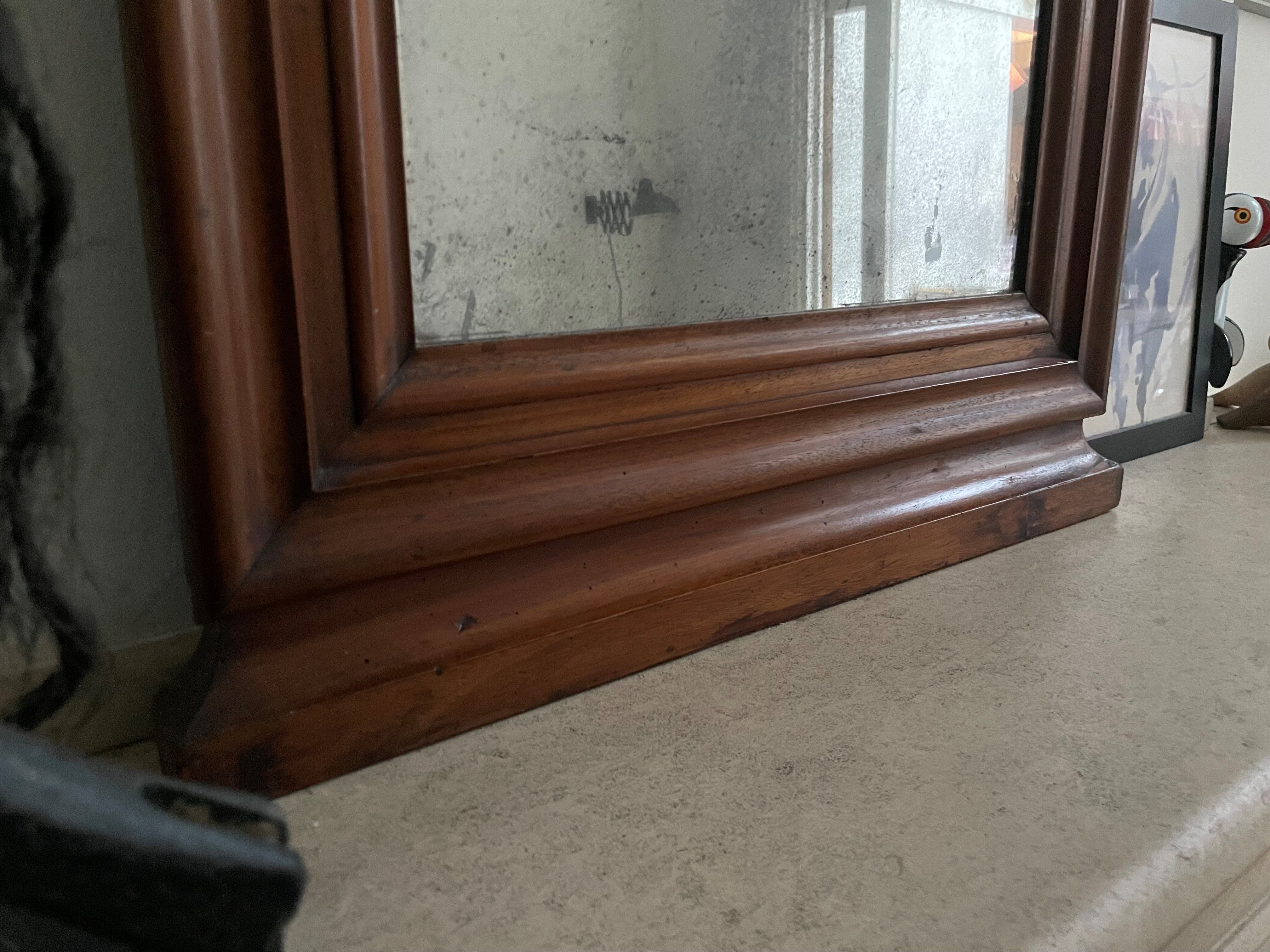 Antique mirror with mahogany frame and silver patinated mirror