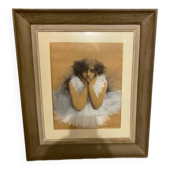 Gouache watercolor "dancer in tutu" framed signed Maurice Pépin