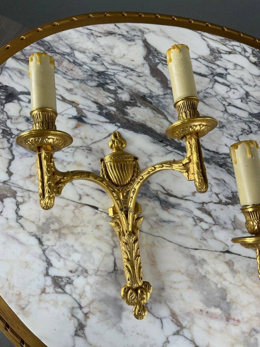 Pair of Gilt Bronze Wall Lights, Maison Baguès, Louis XVI Style, 20th Century