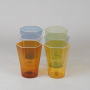 Set of six hexagonal Murano glass glasses handmade by Carlo Scarpa.