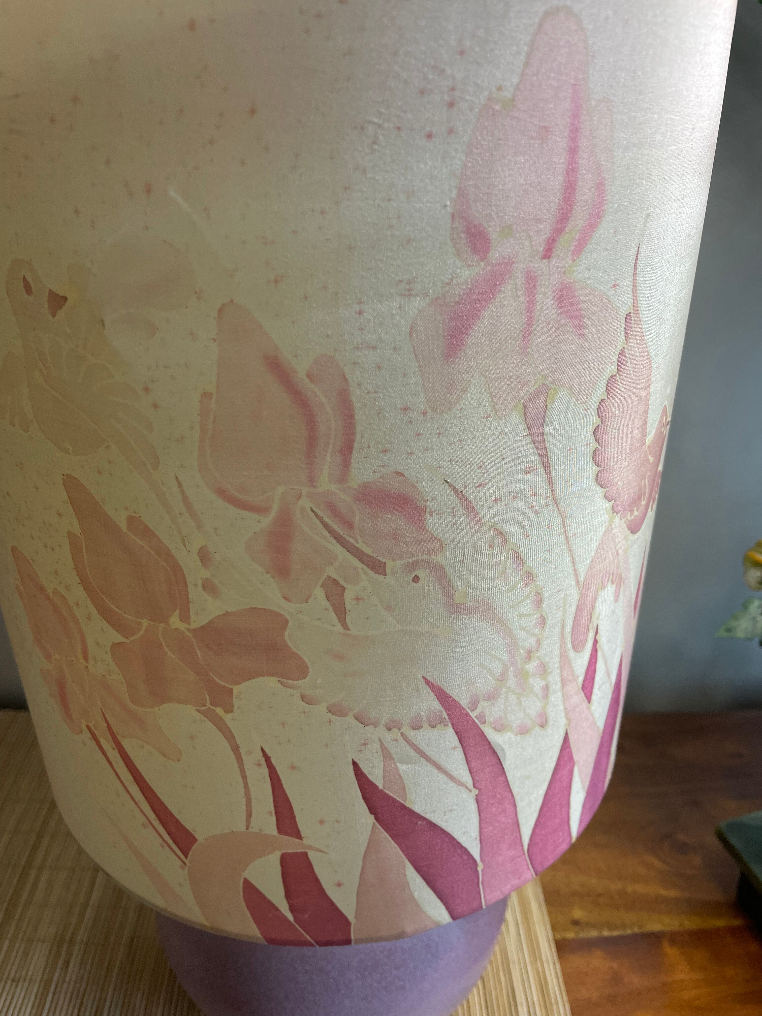 Ceramic lamp lilac decoration iris and birds