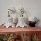 Pair of white tulip wall sconces
