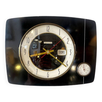 Horloge formica Bayard, dateur et baromètre, 1960
