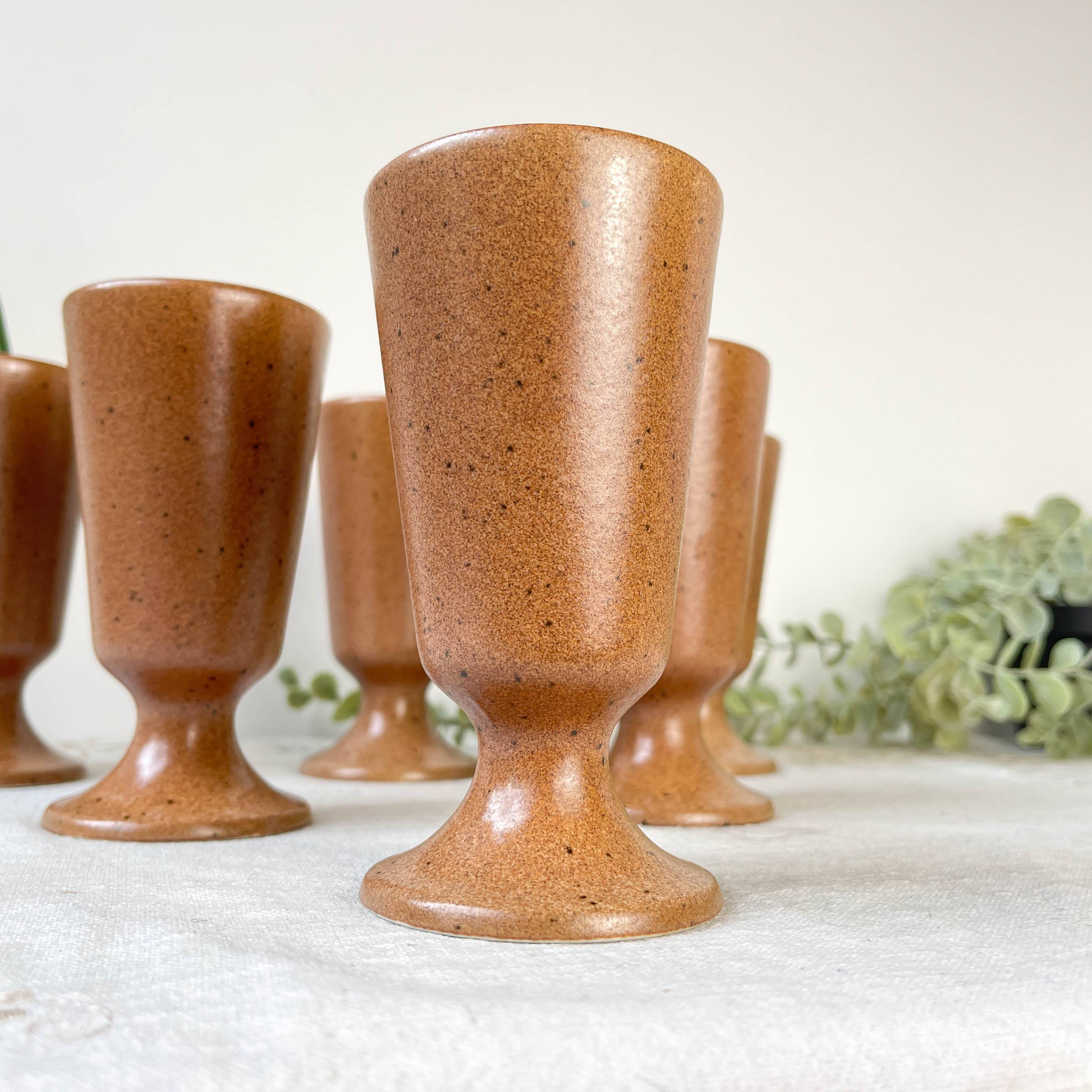 6 Vintage Mazagrans in speckled stoneware Sarreguemines France from the 1950s