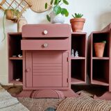Pair of art deco bedside tables renovated Red ochre