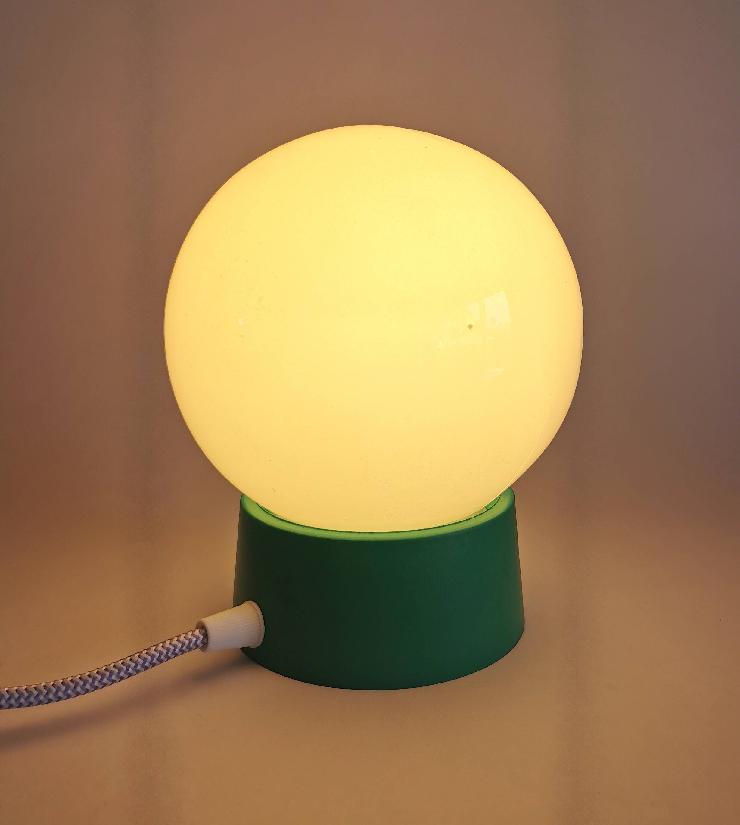 Vintage white opaline living room bedside desk lamp "Green and lavender"