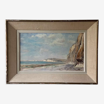 Oil on canvas - Cliffs and beach edge - F. Letailleur