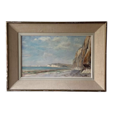 Oil on canvas - Cliffs and beach edge - F. Letailleur