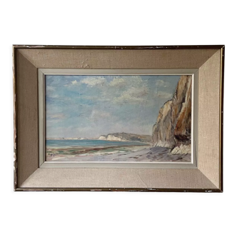 Oil on canvas - Cliffs and beach edge - F. Letailleur