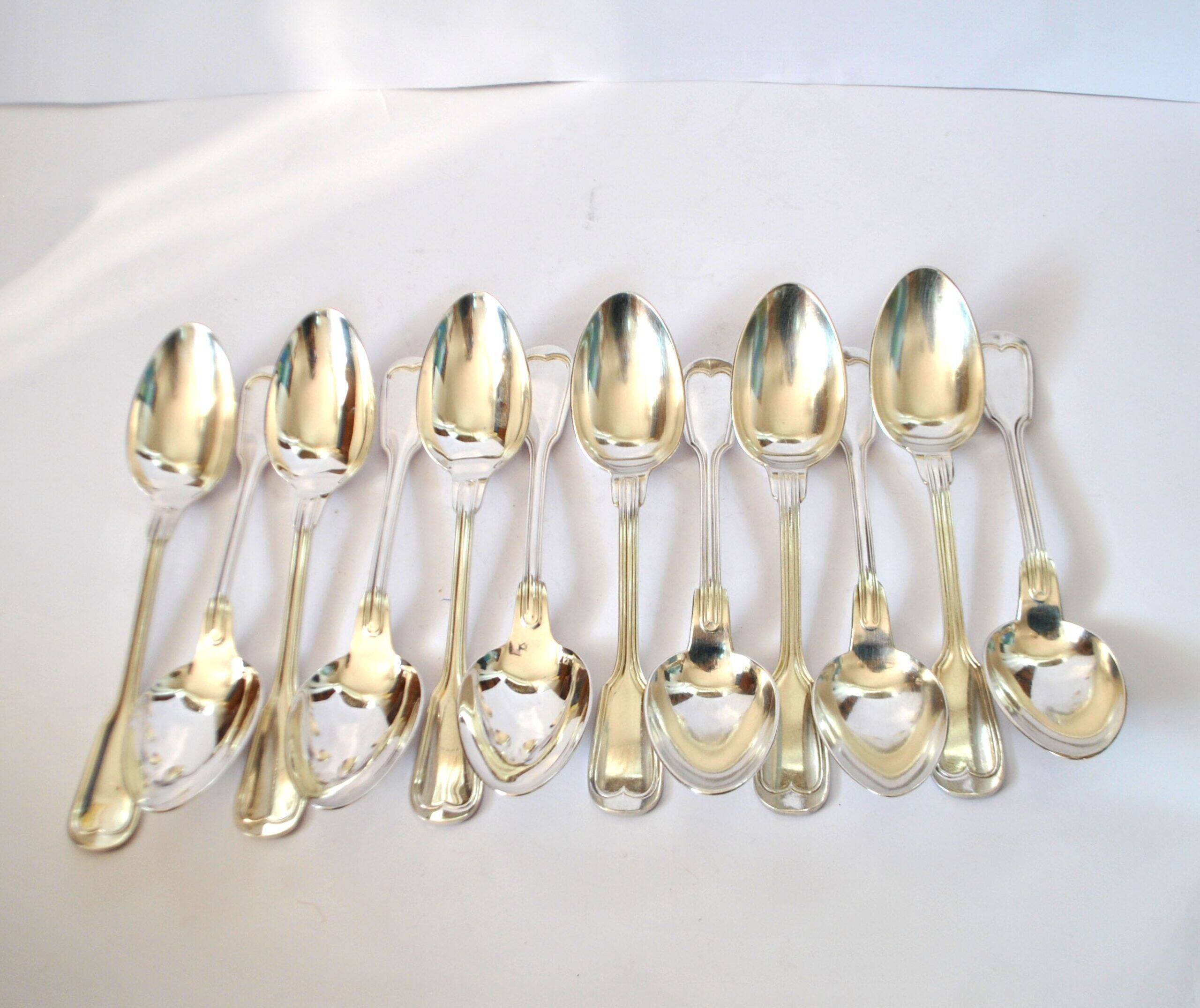 ST MEDARD set of 12 soup spoons antique net pattern silverware style Chinon 21 cm