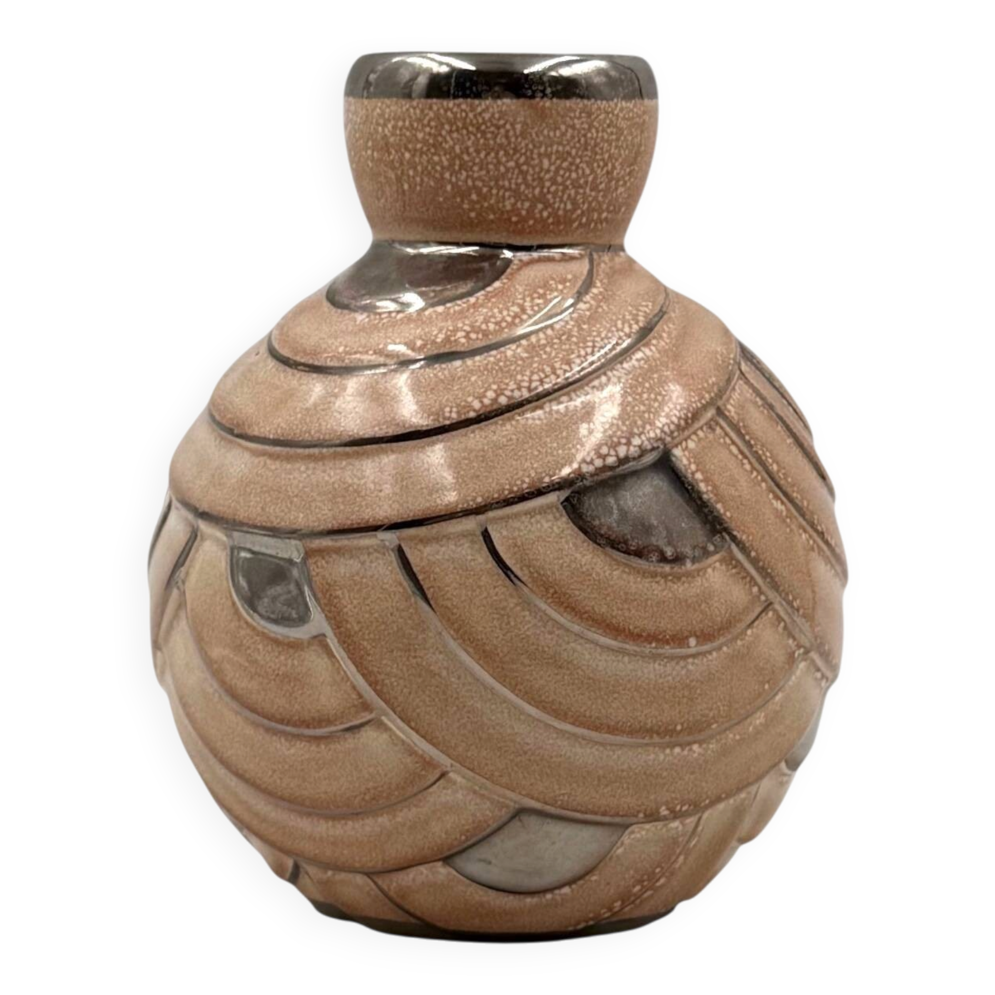 Art Deco pink & silver ceramic vase, Italy 1930s