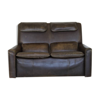 Canapé de brun leater côté poche deux places
