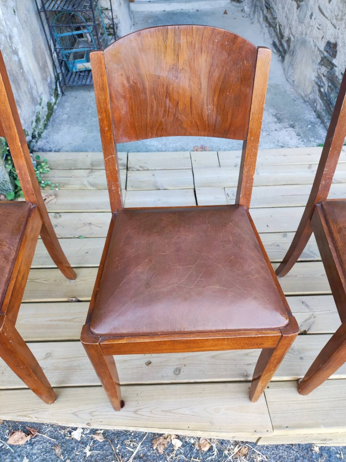 Set of 6 STELLA chairs, Art Deco, leather seat