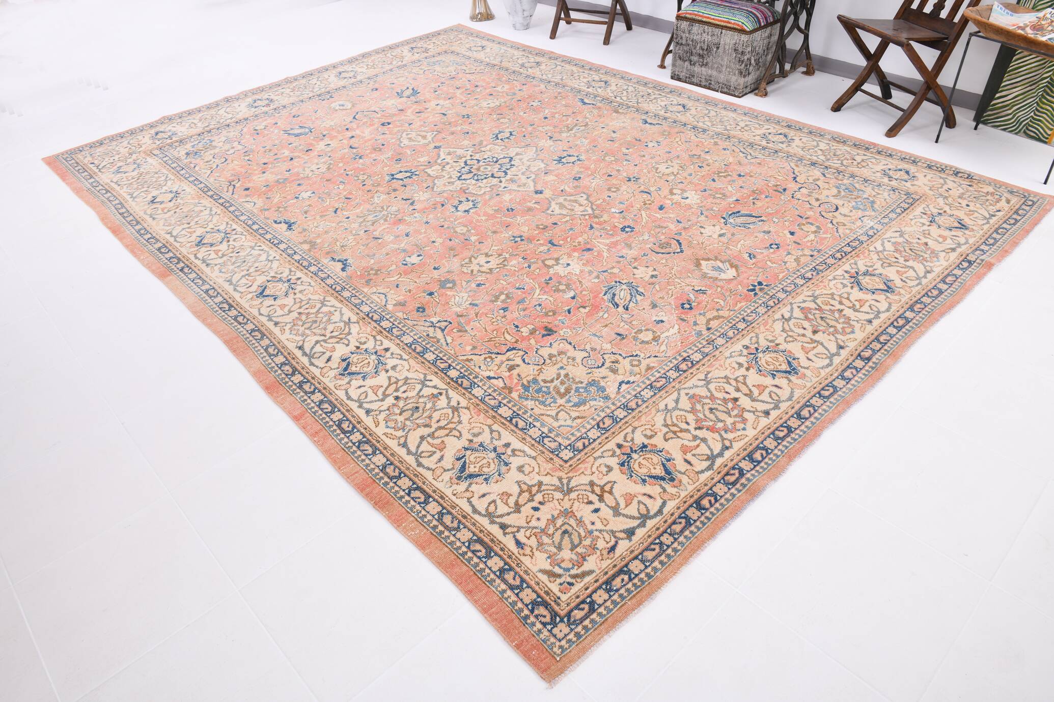 Tapis persan classique rose et bleu 9x12, 280x382 cm