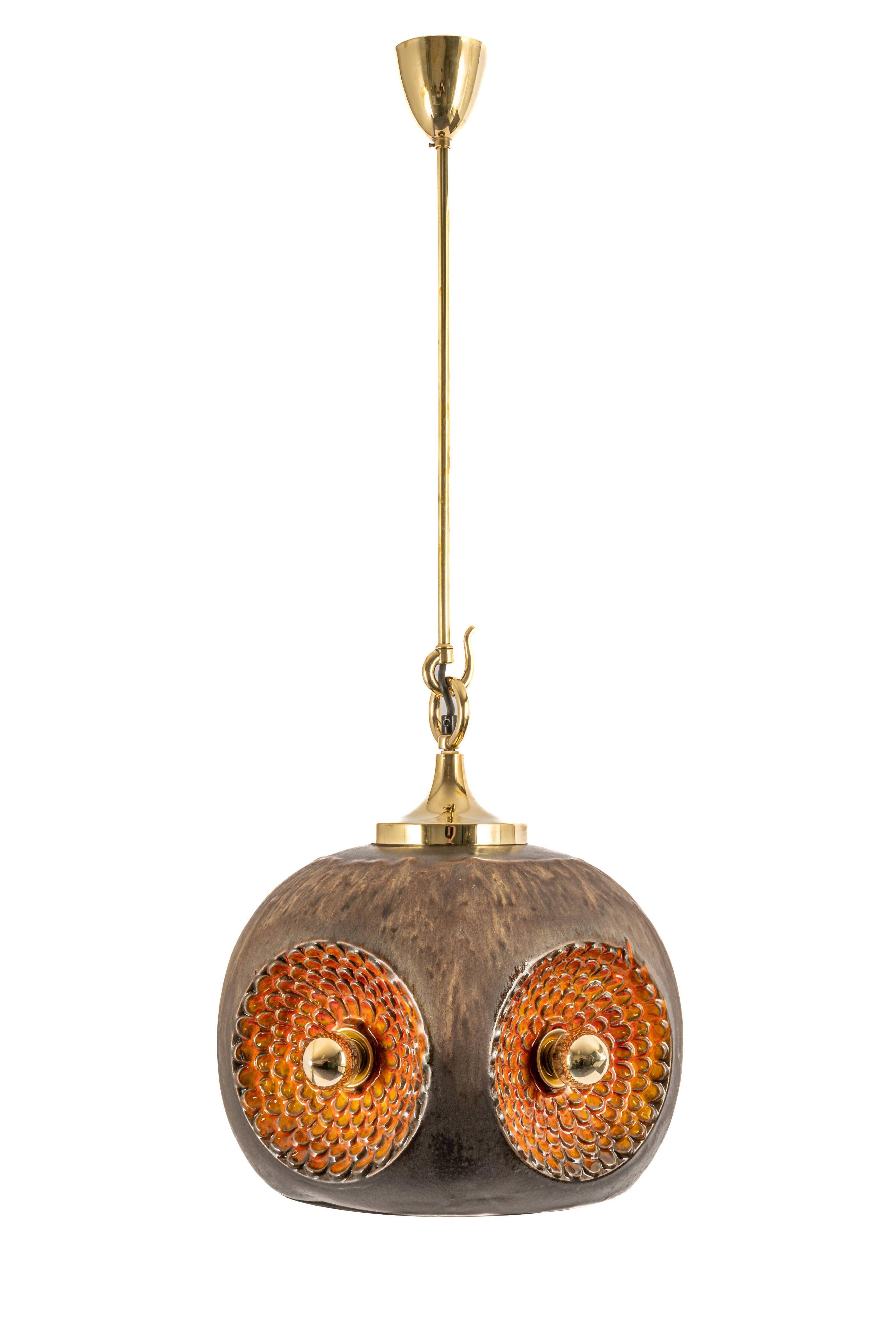 brown and orange ceramic Sputnik pendants, Germany, 1970s