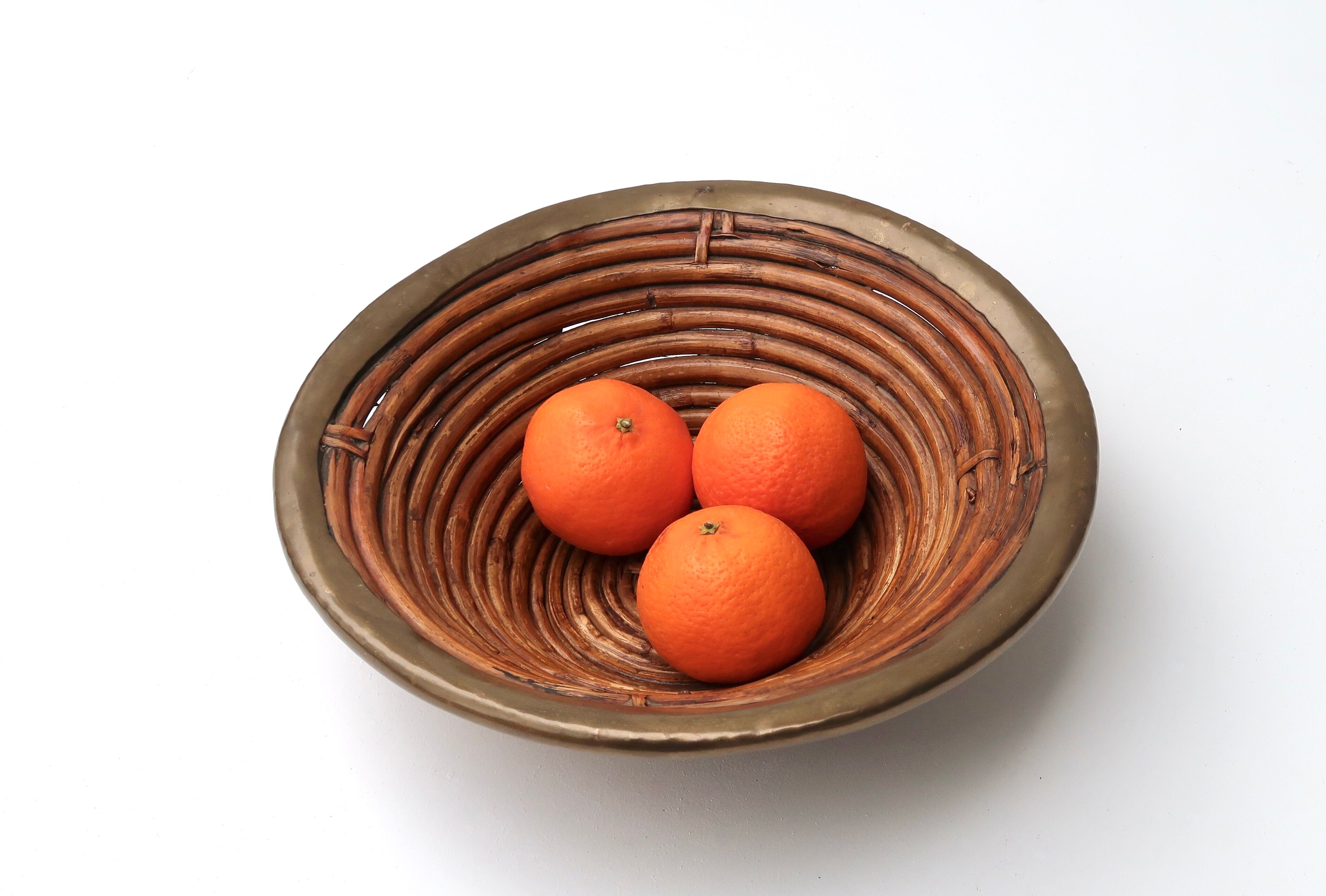 Rattan and brass fruit basket, 60s
