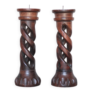 Paire de bougeoirs bois