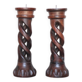 Paire de bougeoirs bois brutaliste, porte-bougie bois vintage, déco