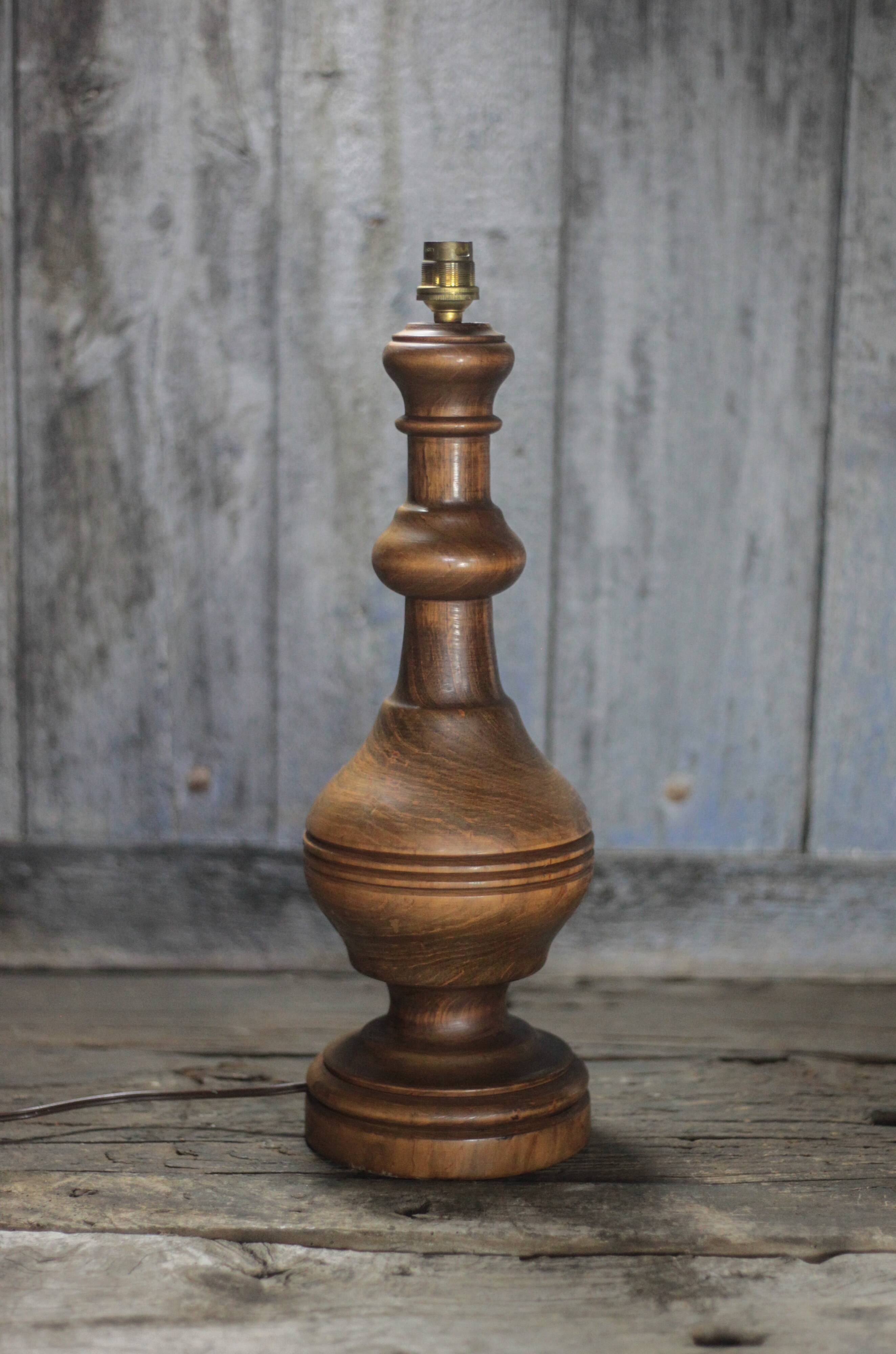 Large wooden lamp, vintage wooden lamp base, table lamp, living room lamp.