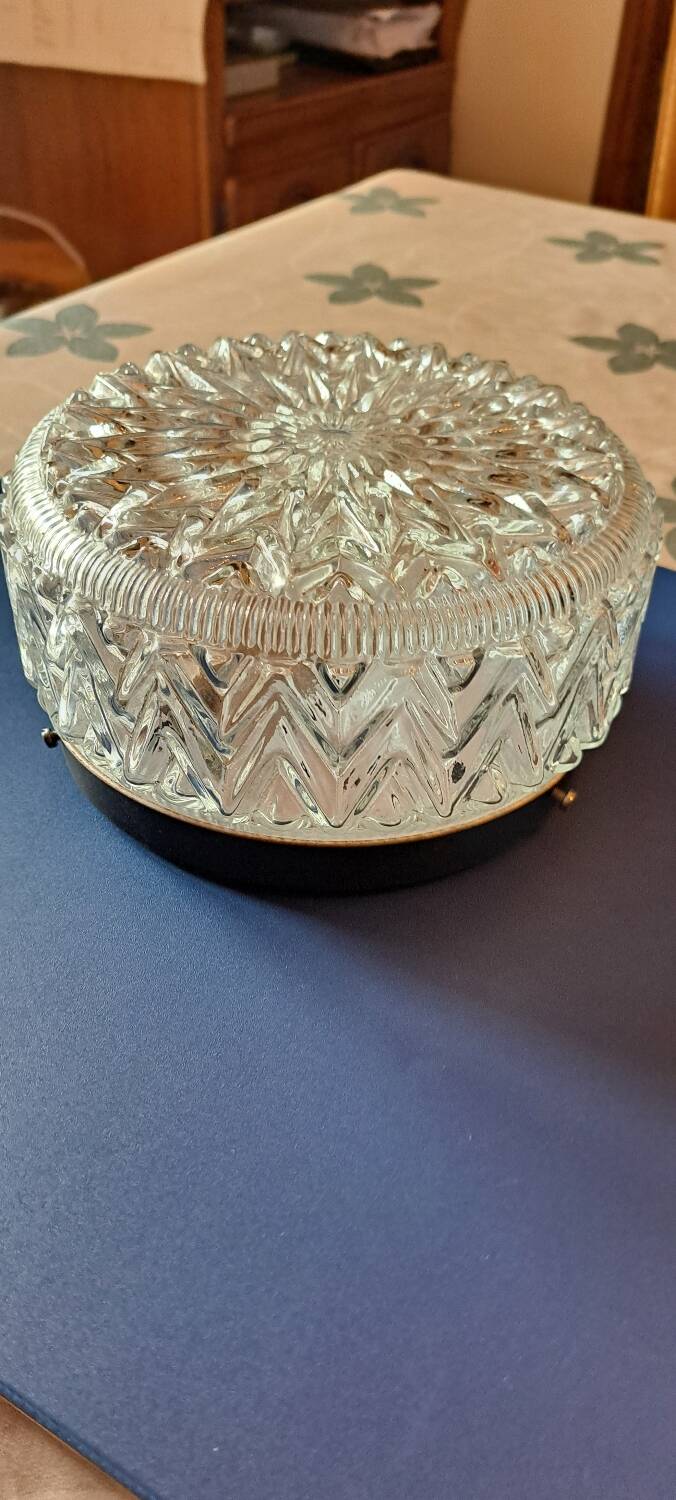 Antique large ceiling light in molded pressed glass.