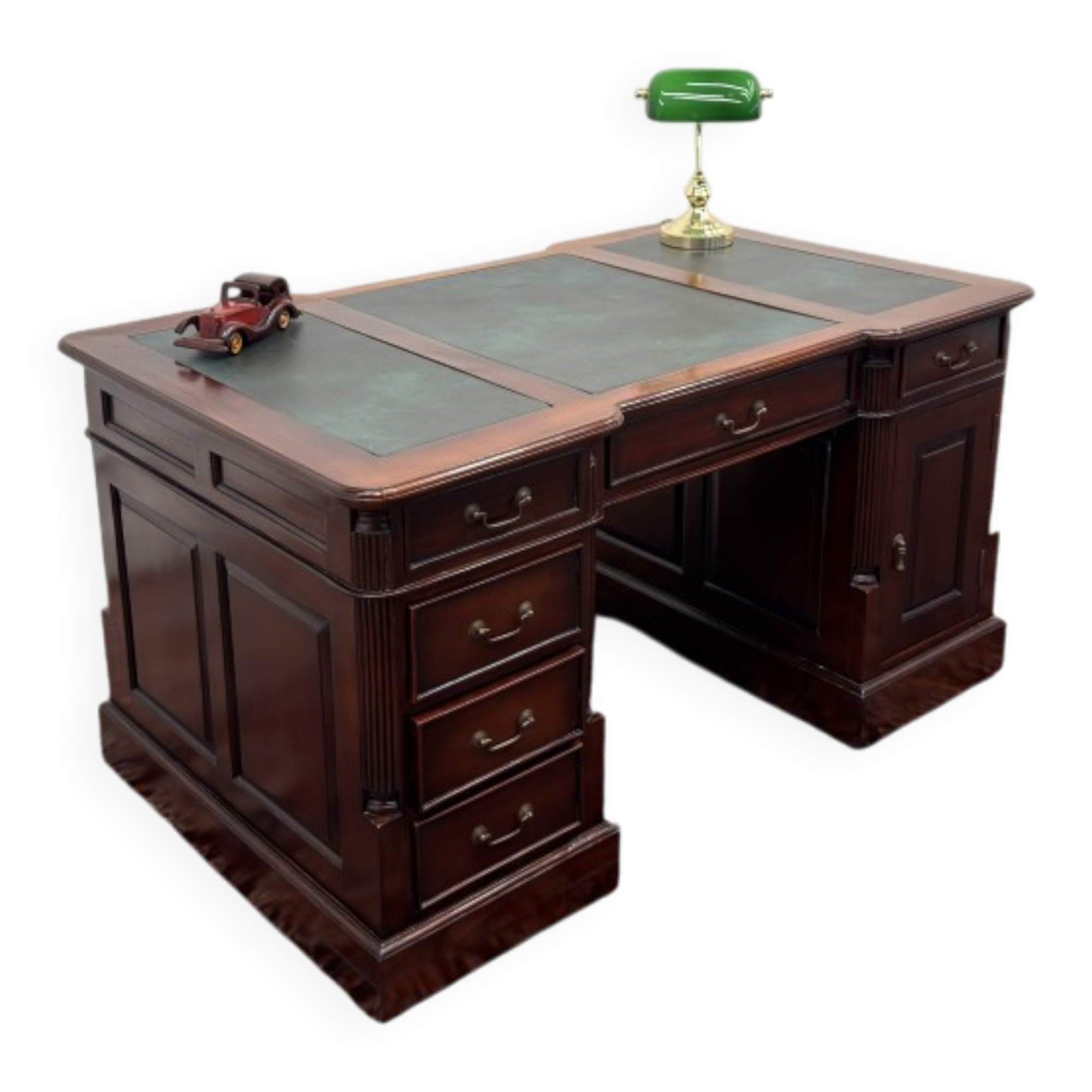 Classic English Partner Desk Green Leather