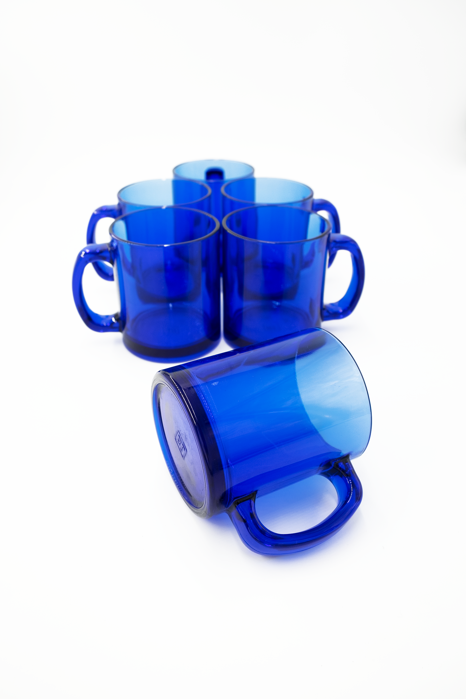 Set of 6 vintage cobalt blue glass coffee cups/mugs