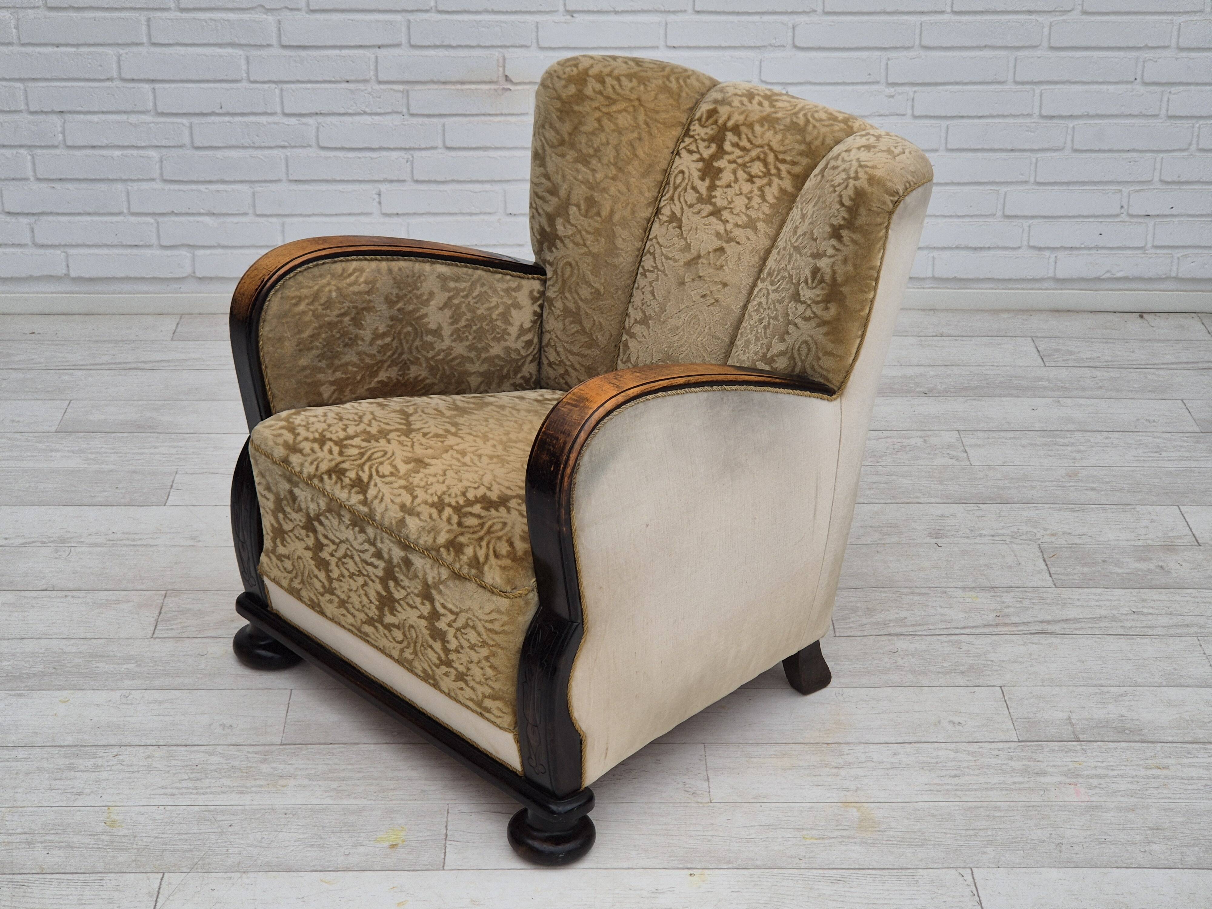 1950s, Danish vintage relax armchair, furniture velour, ash wood.