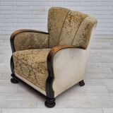 1950s, Danish vintage relax armchair, furniture velour, ash wood.