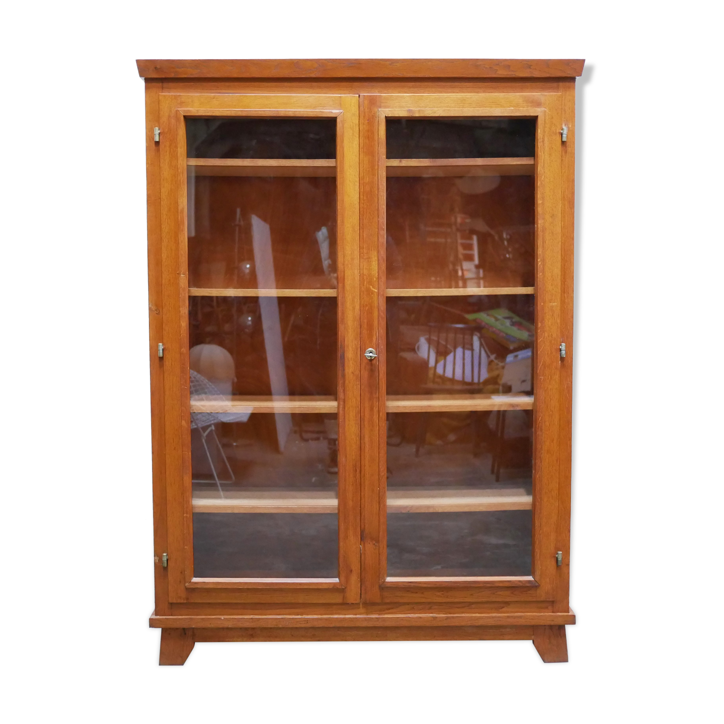 Vintage wooden glass bookcase cabinet