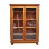 Armoire bibliothèque vitrée vintage en bois